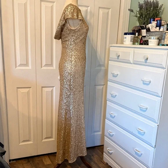 SORELLA VITA Gold Sequin Cap-Sleeve Maxi Gown Sz 10 - Picture 5 of 10